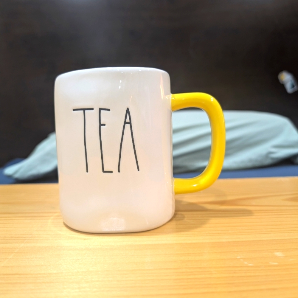 Rae Dunn white and yellow tea mug